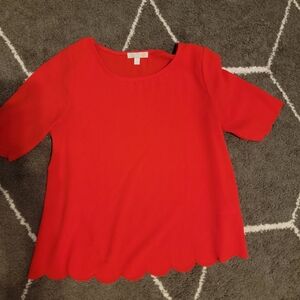 Red Scalloped Hem Top